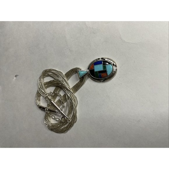 Sterling Southwestern Channel Inlay Pendant with Chain in top condition - Picture 2 of 6